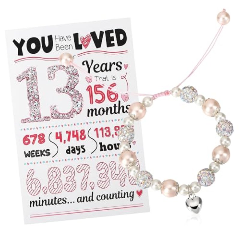 ViEinkaufen 13th Birthday Girls Bracelet & Birthday Card