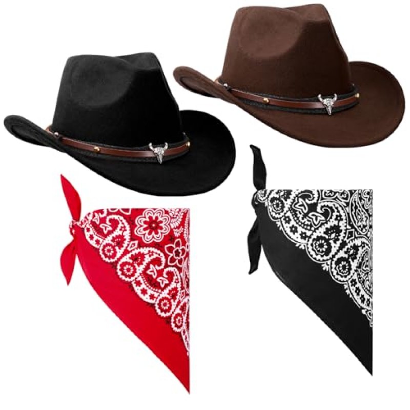ViEinkaufen 2Pcs Cowboy Hats Black Brown, Cowboy…