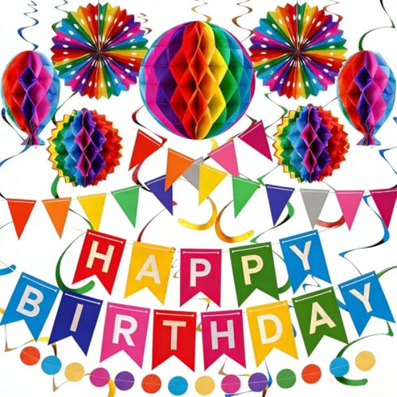 iFunLong Rainbow Reusable Birthday Decoration Set…