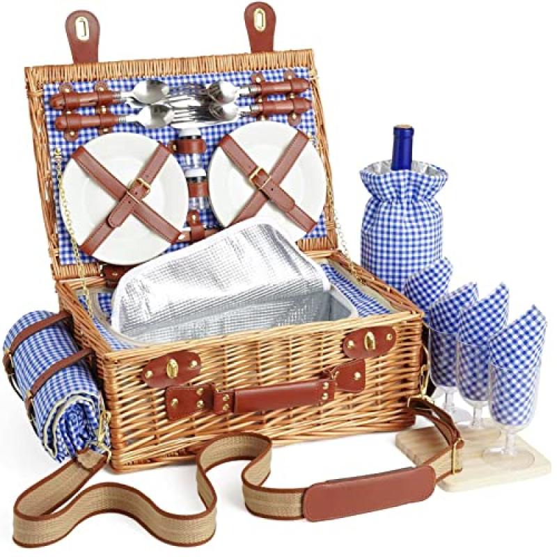 DHAEE Wicker Picnic Basket Set for 4
