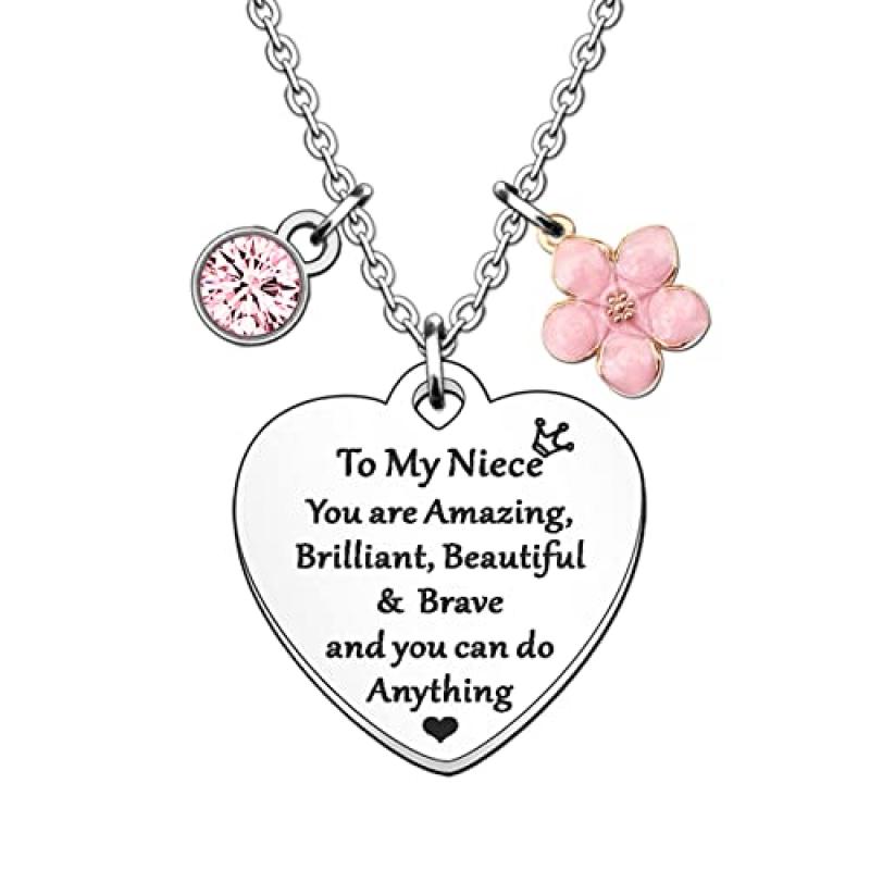 HULALA Niece Heart Crystal Charms Necklace