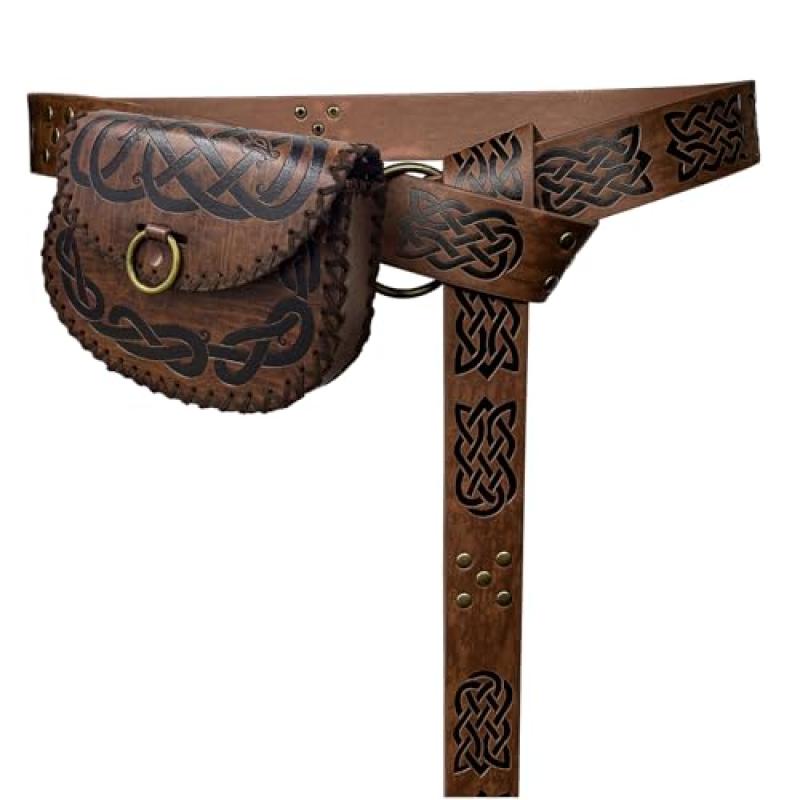 HiiFeuer Medieval Belt with Viking Bag Set