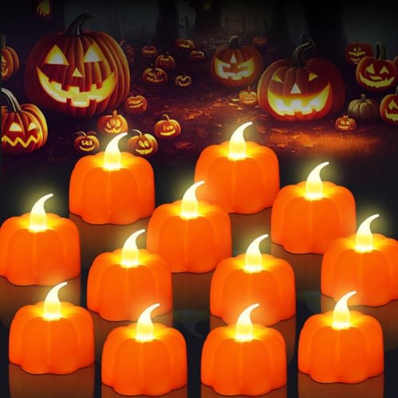 OWill 12 Pcs Halloween Pumpkin Tea Lights…