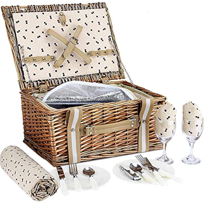 G GOOD GAIN Willow Picnic Basket Set