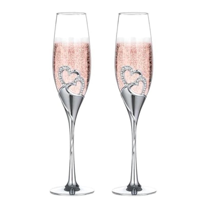 NUPTIO Silver Champagne Flutes Wedding: Set of 2…