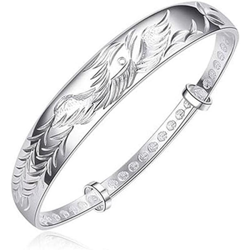 QYAQ Silver Phoenix Bangle Bracelet