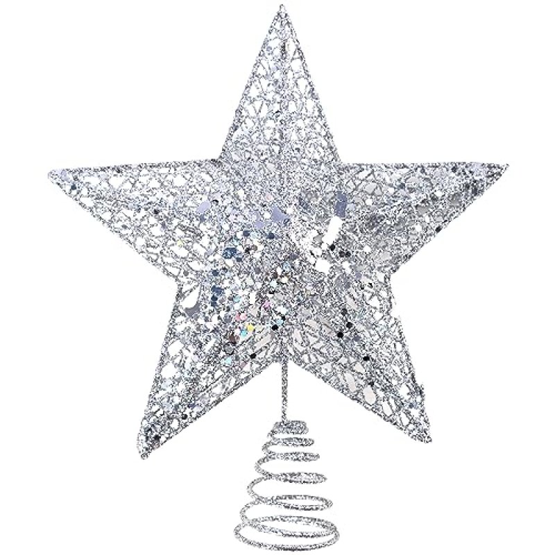 KEYIDO Silver Glitter Tree Star, Christmas Tree…