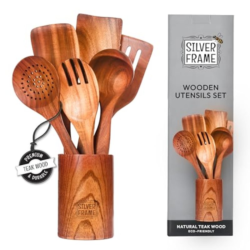 Silver Frame Wooden Utensils Set