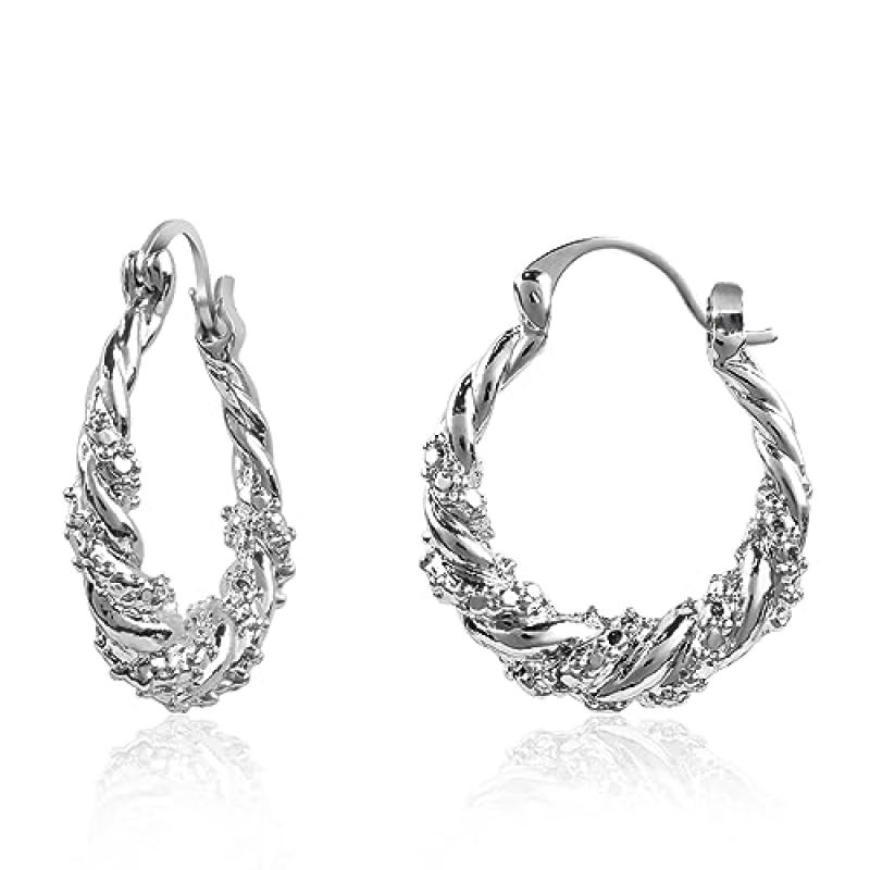 Silver Huggie Hoop Earrings with Diamond