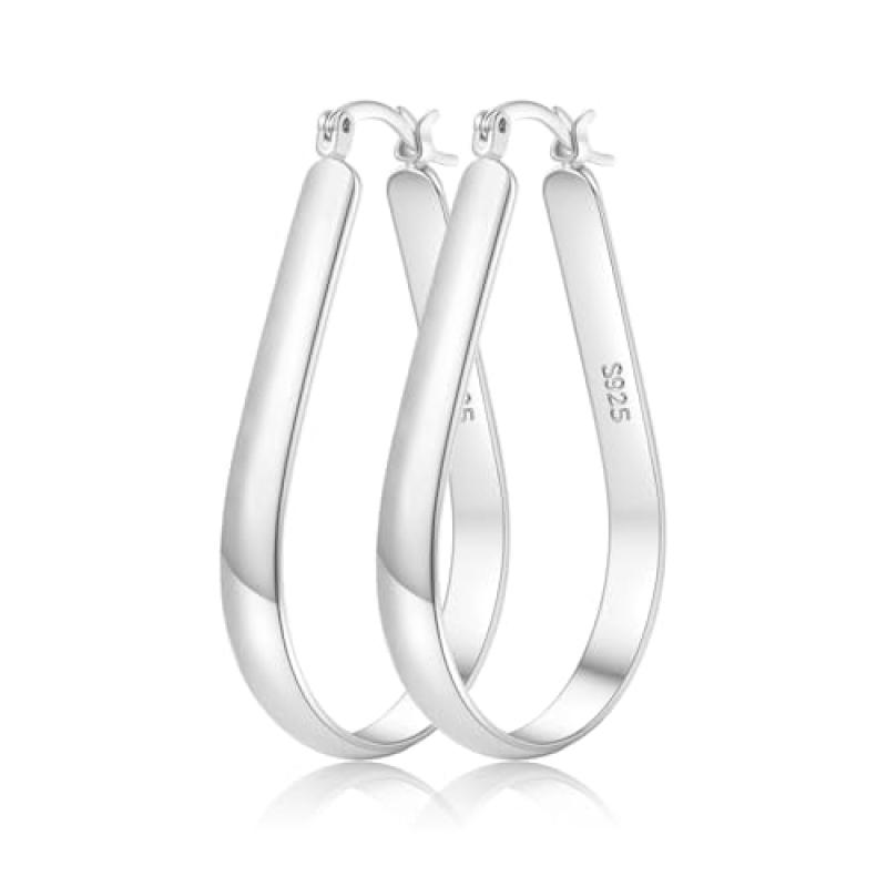 ABPBA Silver Oval Hoop Earrings