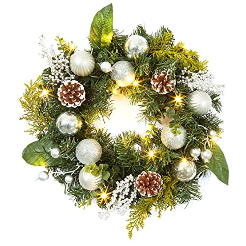 LinTimes 18 In Pre-Lit Christmas Wreath for Front…