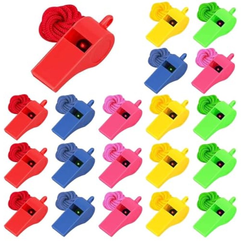 AJinacious 20 Pcs Plastic Whistles With Lanyard…