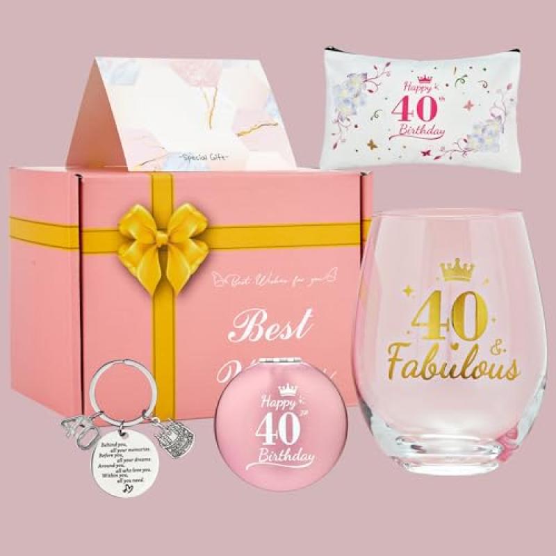 JOONYOEE Wine Glass Gift Set for 40th Birthday Women