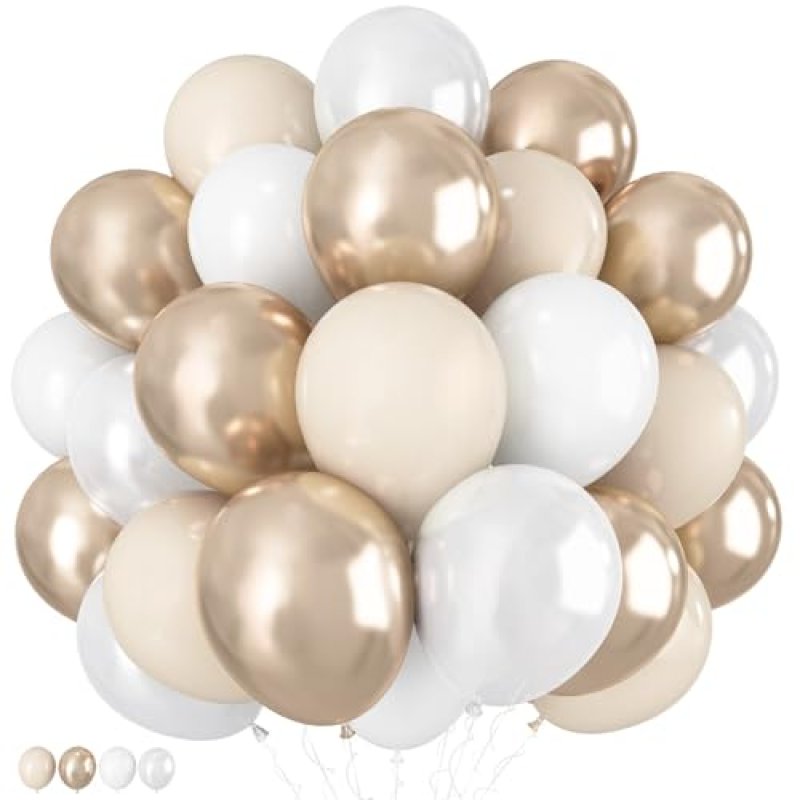 Lingqiang Champagne Gold and White Balloons,…