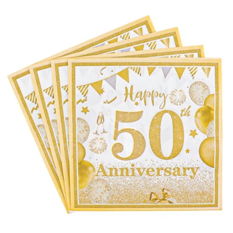 Yiran 50th Anniversary White Gold Napkins,20PCS…