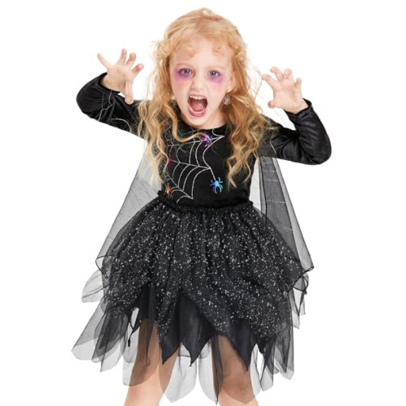 IKALI Girls Spider Witch Costume, 2 Pcs Tutu…