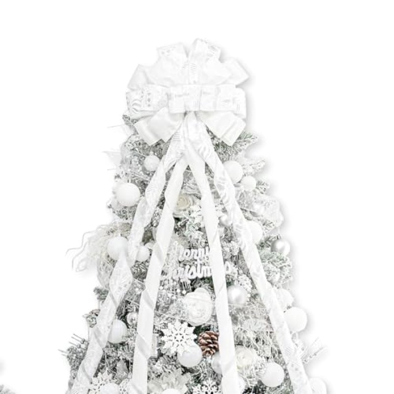 Hismir Large White Christmas Tree Topper Bow,…