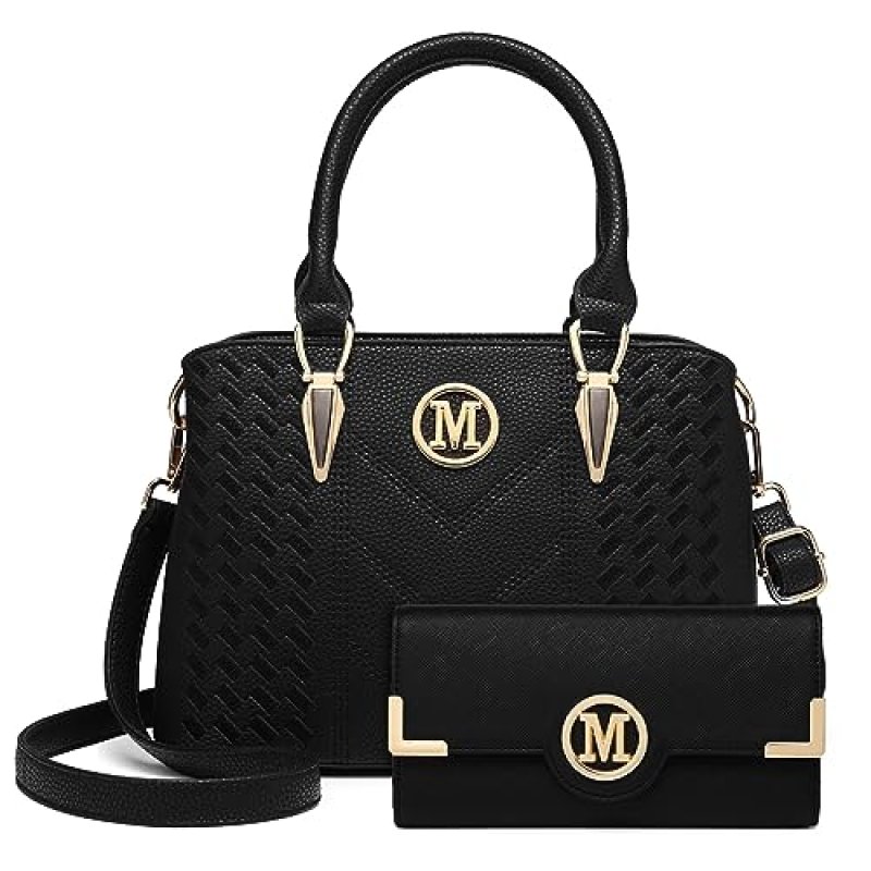 Miss Lulu Handbag for Women with Purse Set, Black…