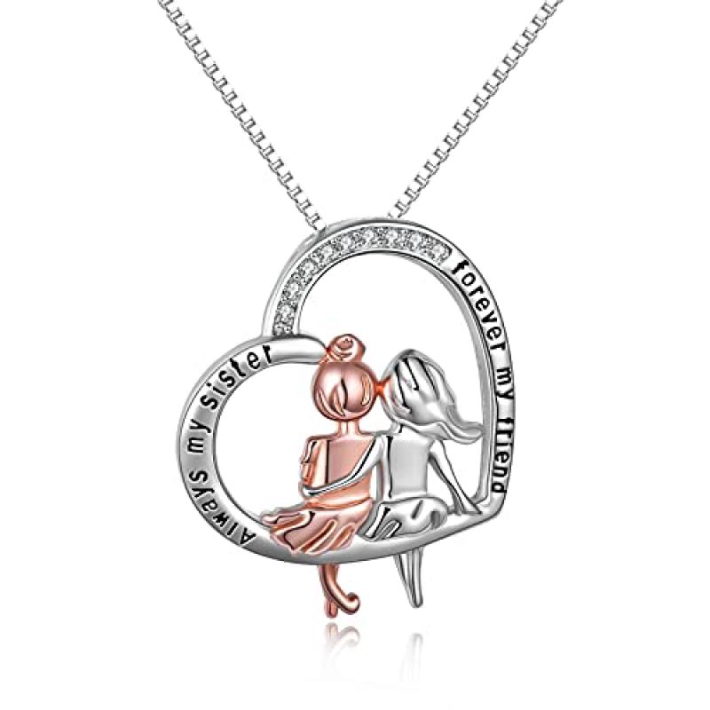 VONALA Sister Necklace with Love Heart Pendant