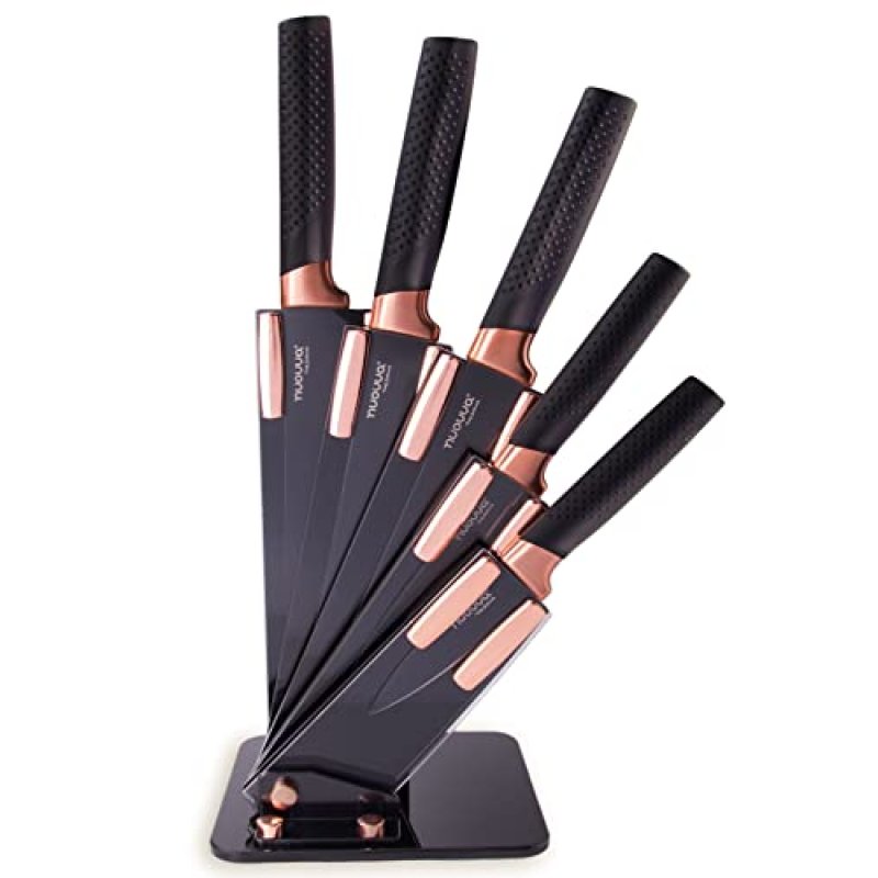 Kitchen Knife Block Set Copper 5 Piece Set with…