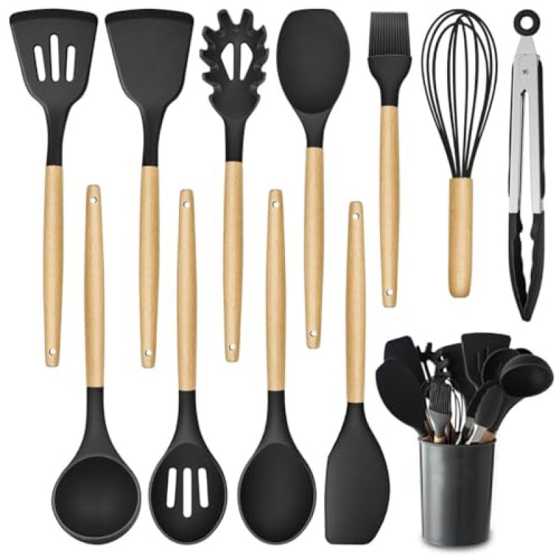 Kitchen Utensil Set, 12 PCS Silicone Cooking…