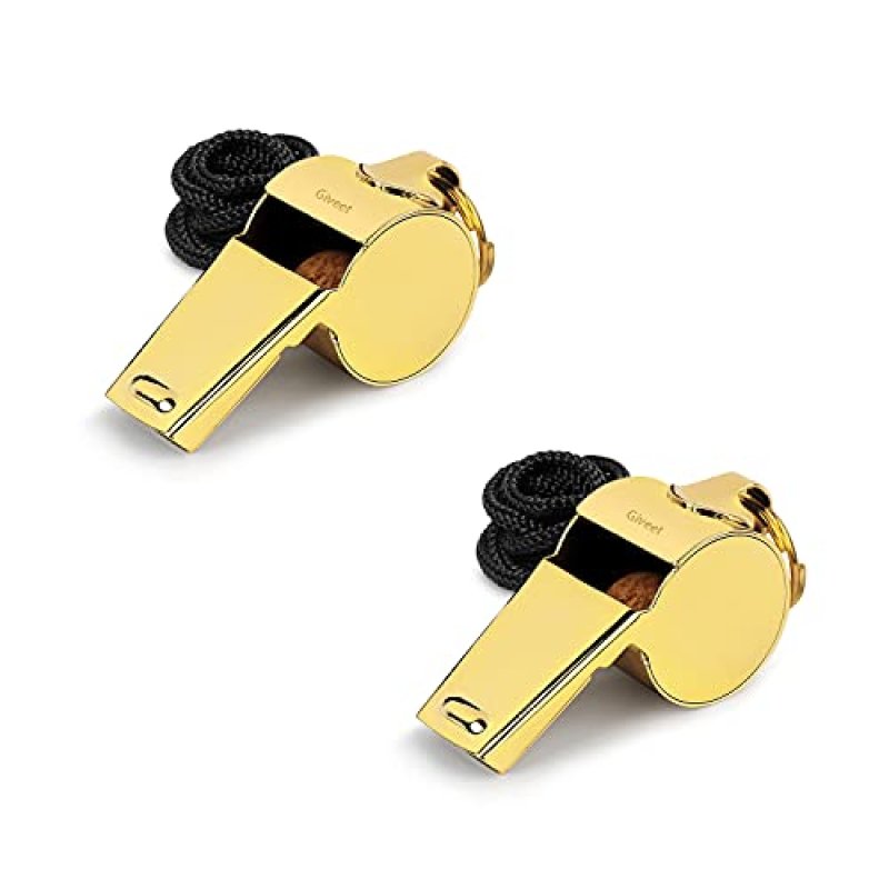 Giveet 2 Packs Gold Whistles with Lanyard,…