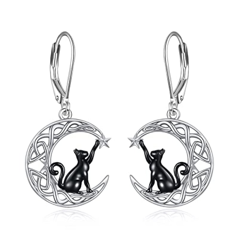 Black Cat Silver Earrings