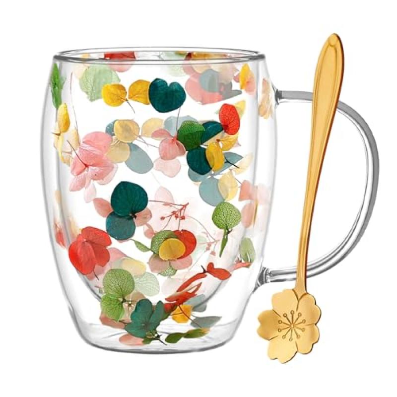 Glass Coffee Mugs with Dried Flowers