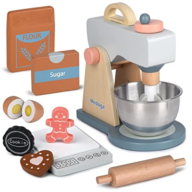 Play Kitchen Accessories Wooden Mixer Set Pretend…