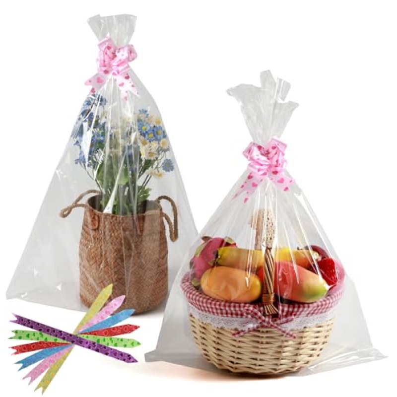 HURUC Clear Cellophane Bags Wrap 50×70cm,Pack of…