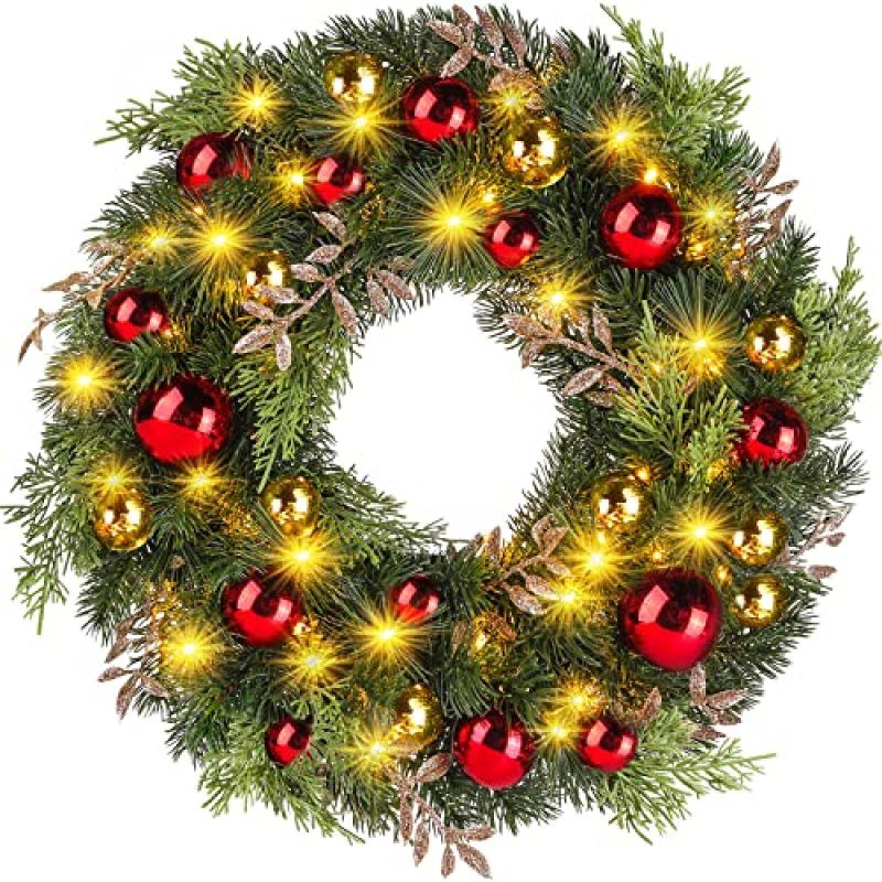 Ulinek Christmas Wreath, 40 LED Wreath Decoration…