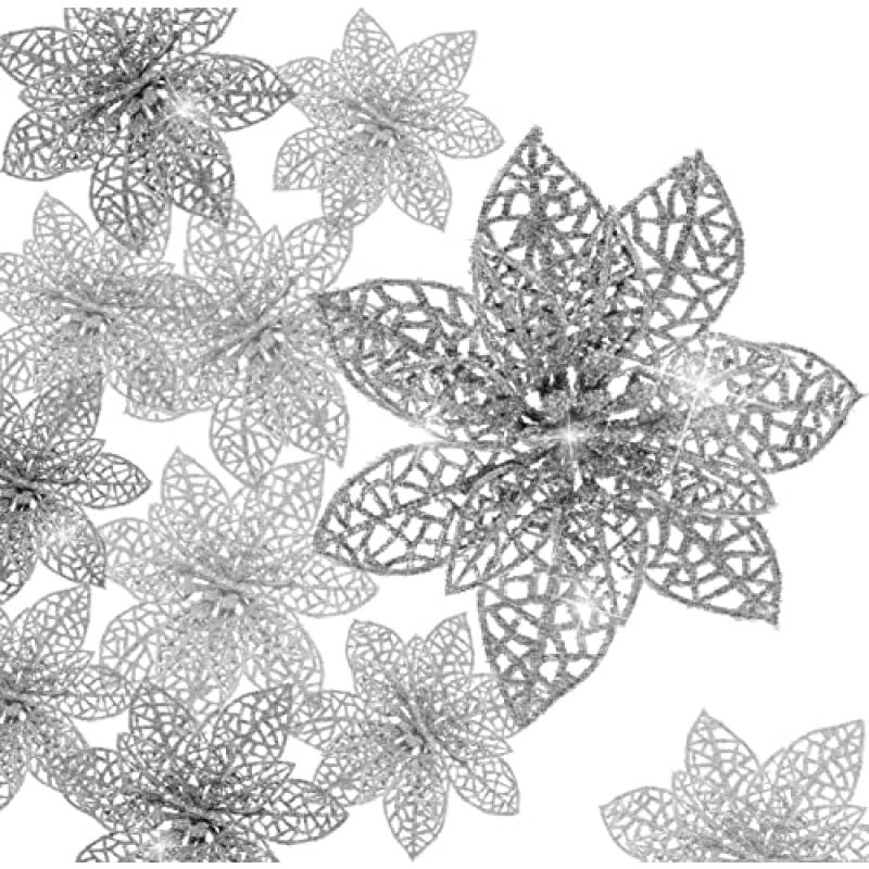 KAHEIGN Glitter Poinsettia Decorations