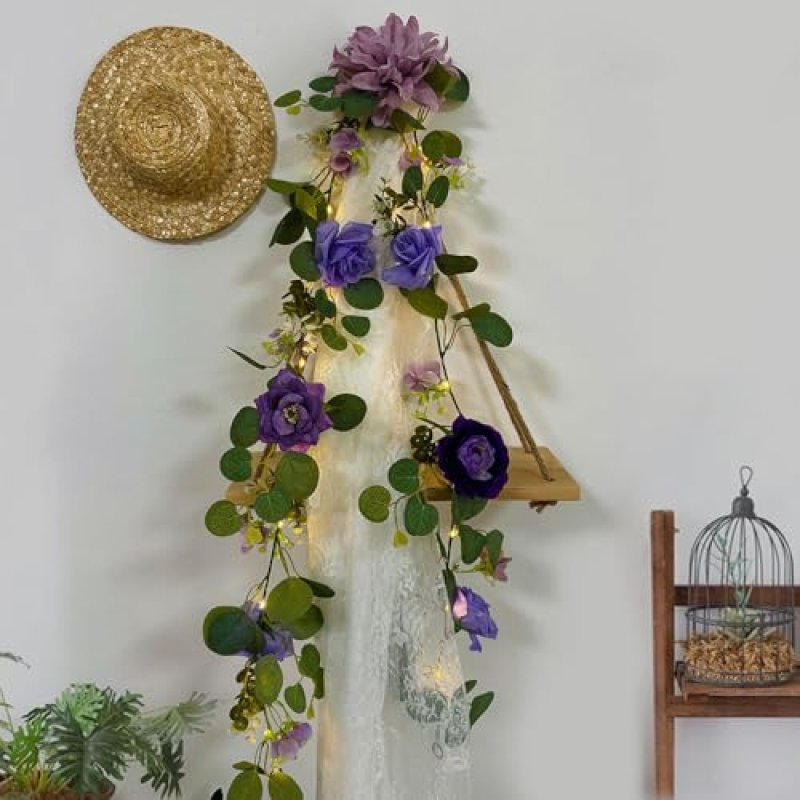 GUOCHENG Floral Garland with Lights