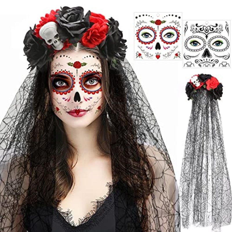 HOWAF Floral Crown Headband & Tattoos