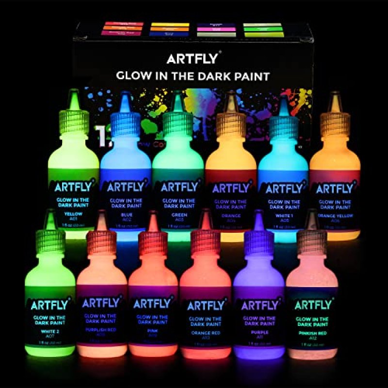 ARTFLY Glow in The Dark Paint Set of 12 Bright…