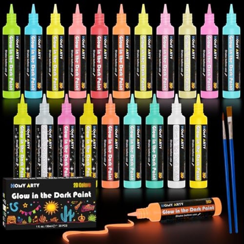HOMY ARTY Glow in the Dark Paint - 20 Colors x…