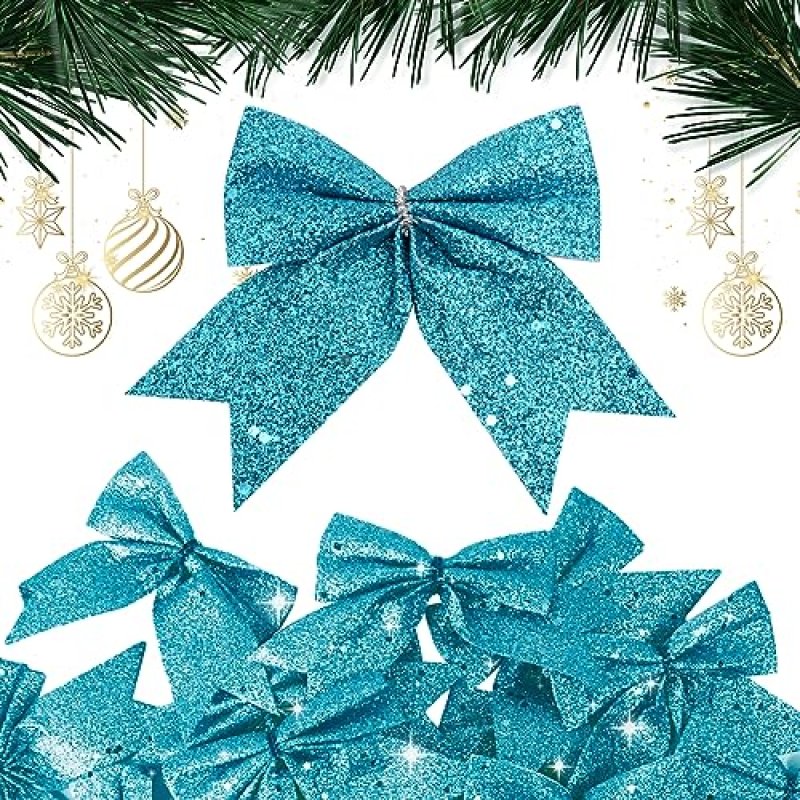 Blue Glitter Christmas Bows
