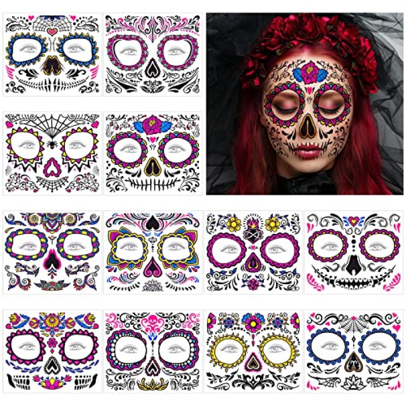 URAQT Fluorescent Face Tattoos, 12 Pack
