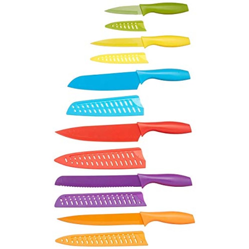 Amazon Basics 12-Piece Knife Set, Multicolor