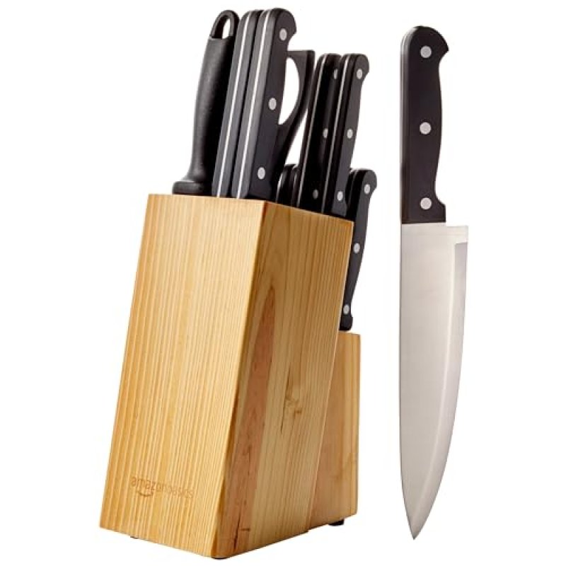 Amazon Basics 14-Piece Knife Set with Block, Black