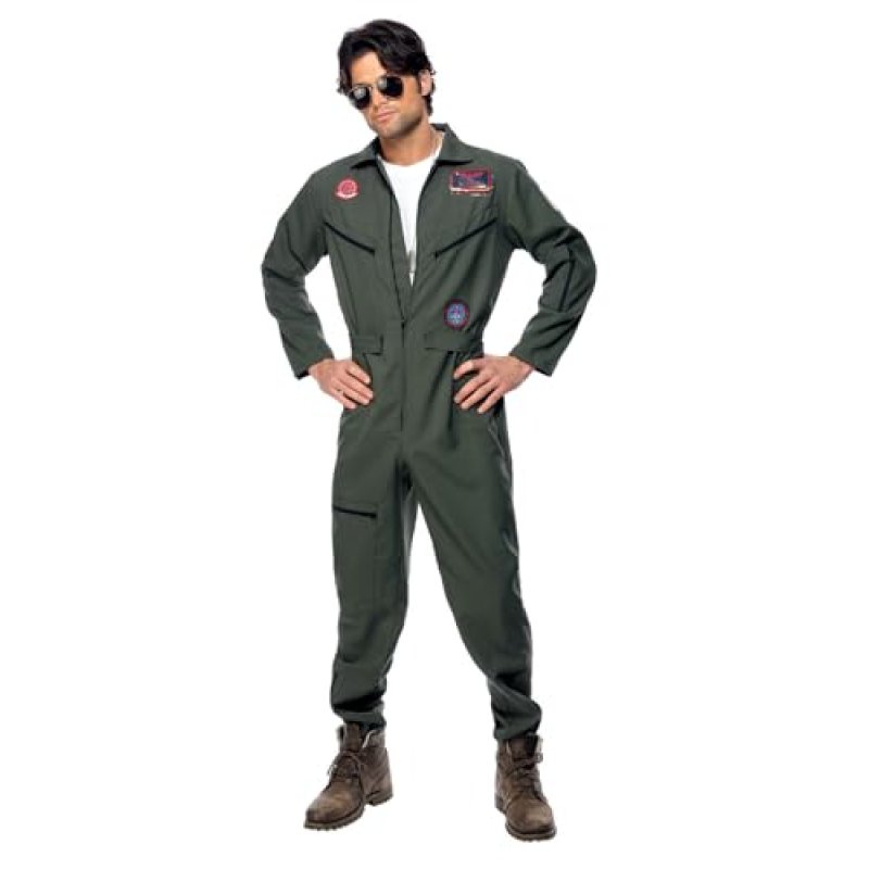 Smiffys Top Gun Costume, Adult Green Jumpsuit,…