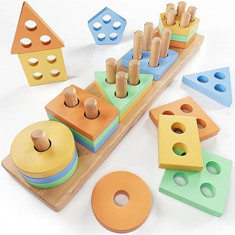 KmmiFF Wooden Shape Sorter Toy
