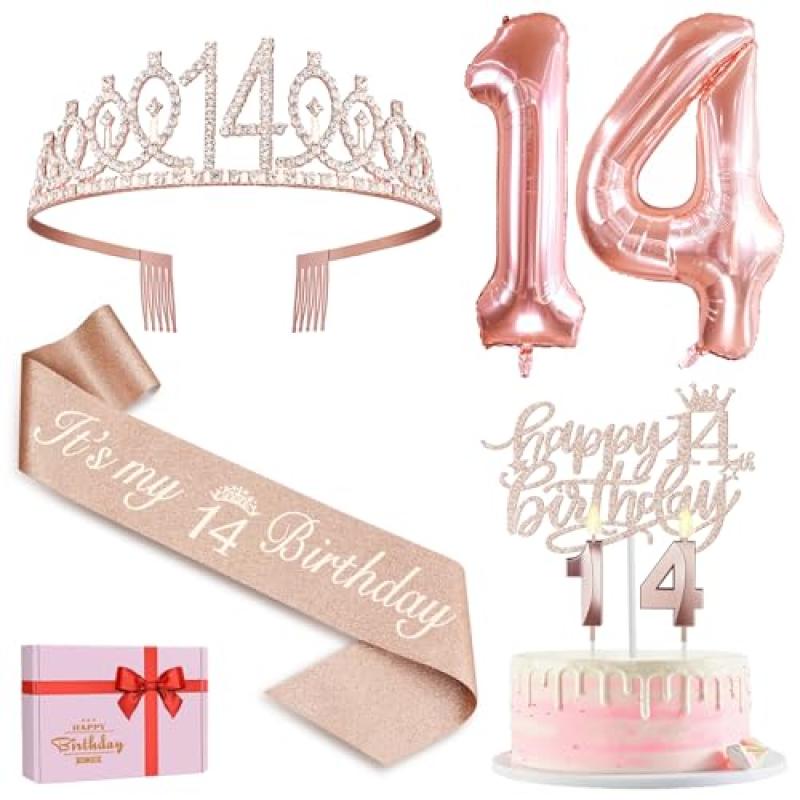 Amosking 14th Birthday Girls Decorations Set