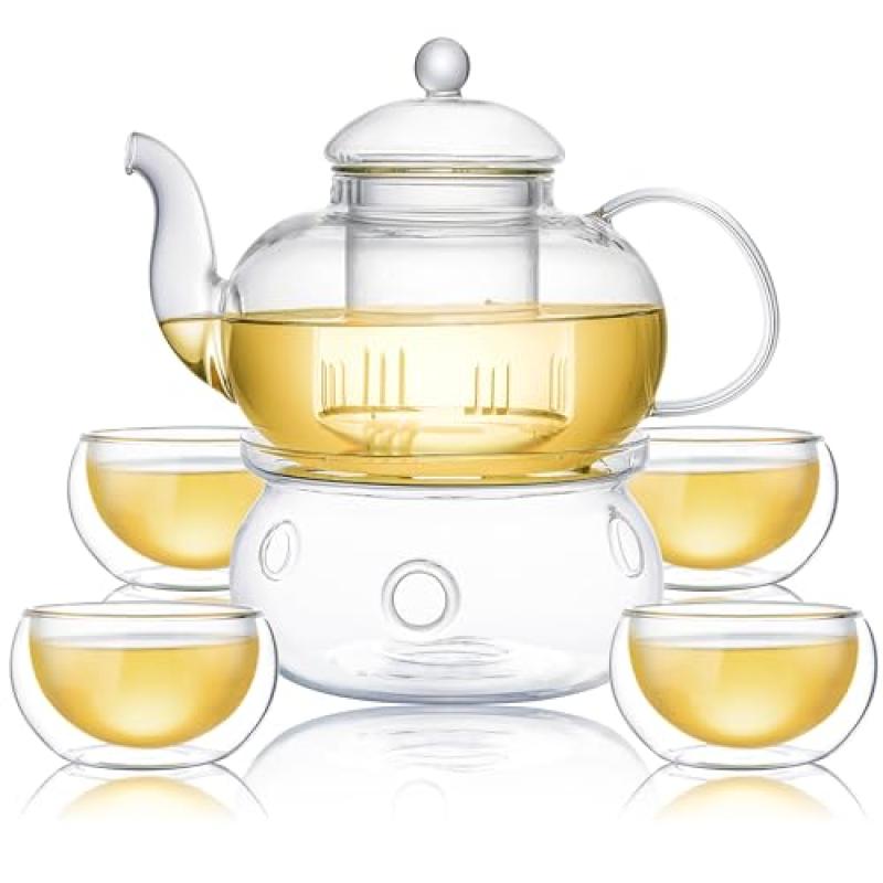 CnGlass Glass Teapot with Infuser & Tea Warmer