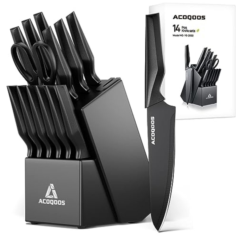 Knife Set with Block, 14 Piece with Built-in…