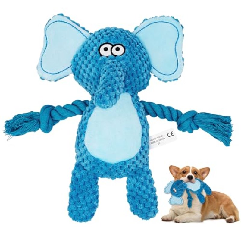 Interactive Dog Toys - Squeaky Elephant & Chew Rope
