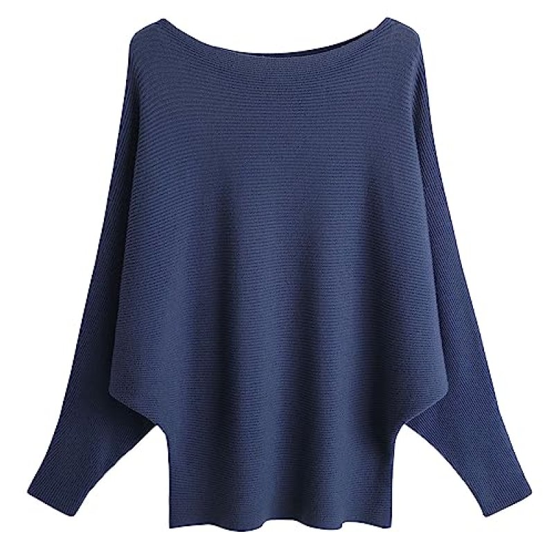 FULIER Boat Neck Batwing Sleeves Dolman Knitted…