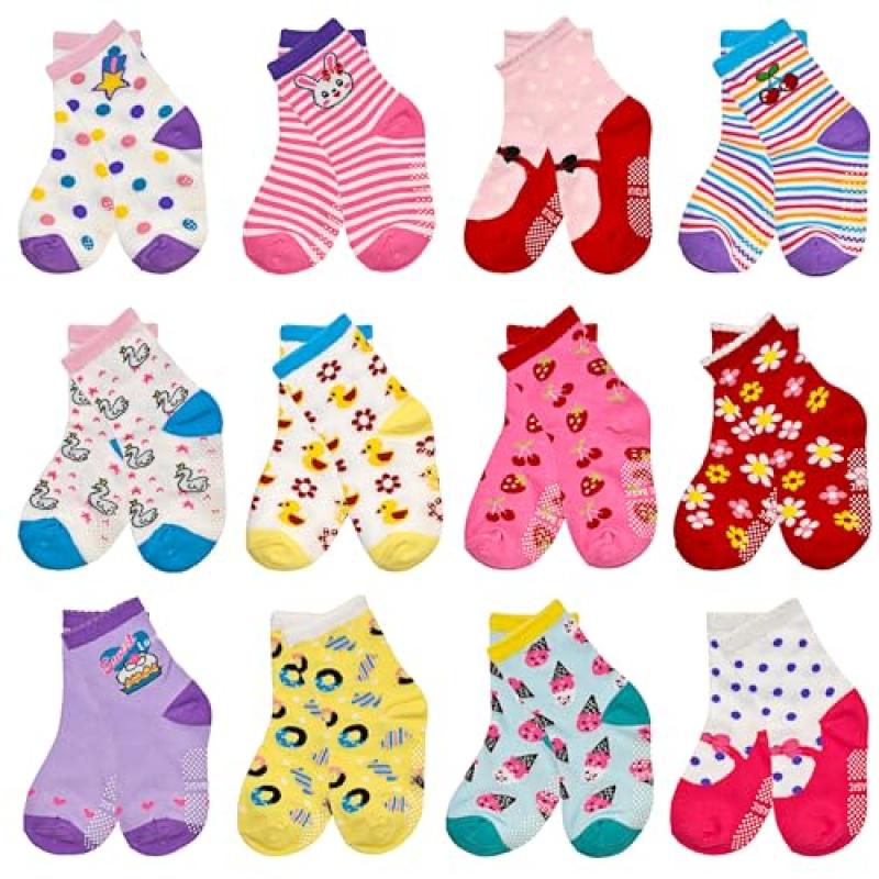 ELUTONG Toddler Baby Grip Socks 12 Pairs