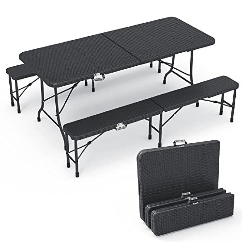 VOUNOT Folding Table Bench Set