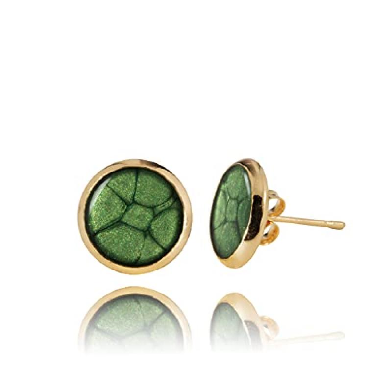 Women's Stud Earrings - Dark Green Gold